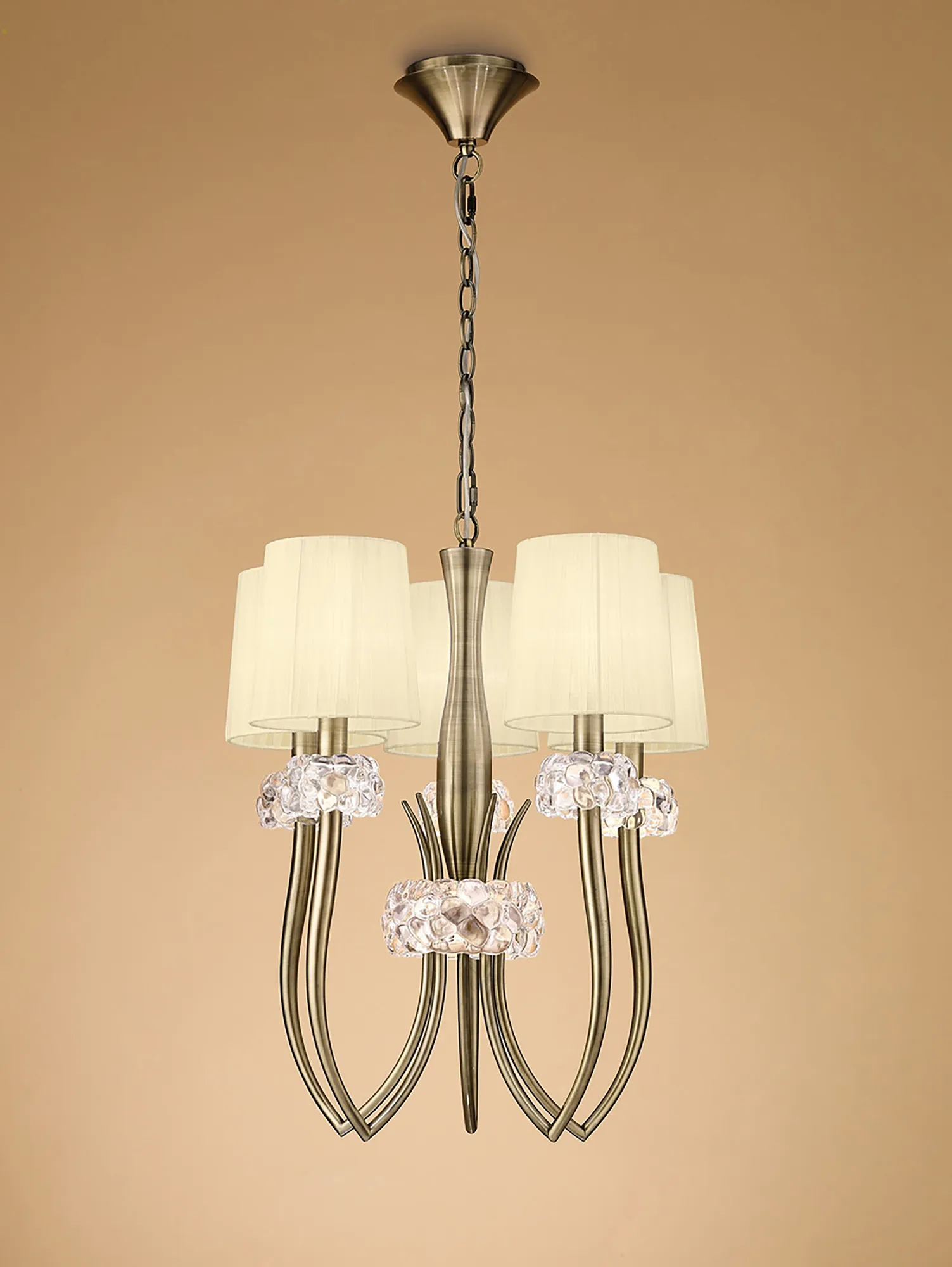 Loewe Antique Brass-Cream Ceiling Lights Mantra Multi Arm Fittings Loewe Antique Brass-Cream Ceiling Lights Mantra Multi Arm Fittings